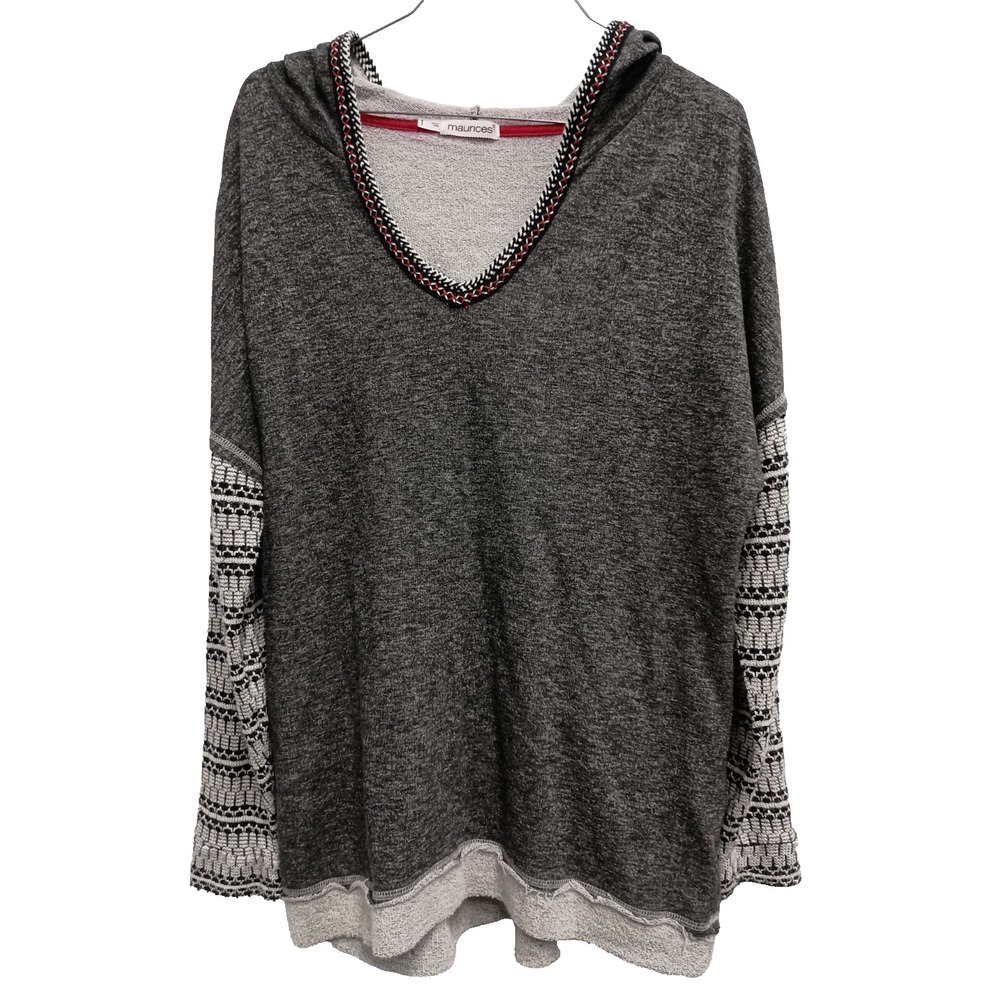 Maurices Hoodie Womens Size 1X Black Aztec Western BOHO Long Sleeve Pullover